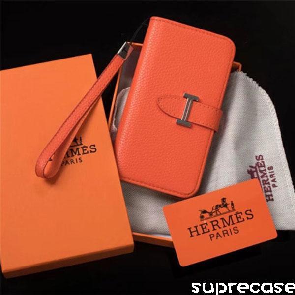 ブランド Hermes iphoneケース 女性向け 手帳型 オシャレ ギャラクシー s9+/s9/s8+/s8 カバー 革製 スタンド付き