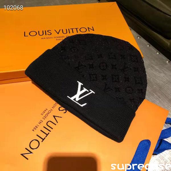 コンテンツも満載 LOUIS 帽子 ロゴ LV ブラック ニット帽 ルイヴィトン VUITTON ニットキャップ/ビーニー