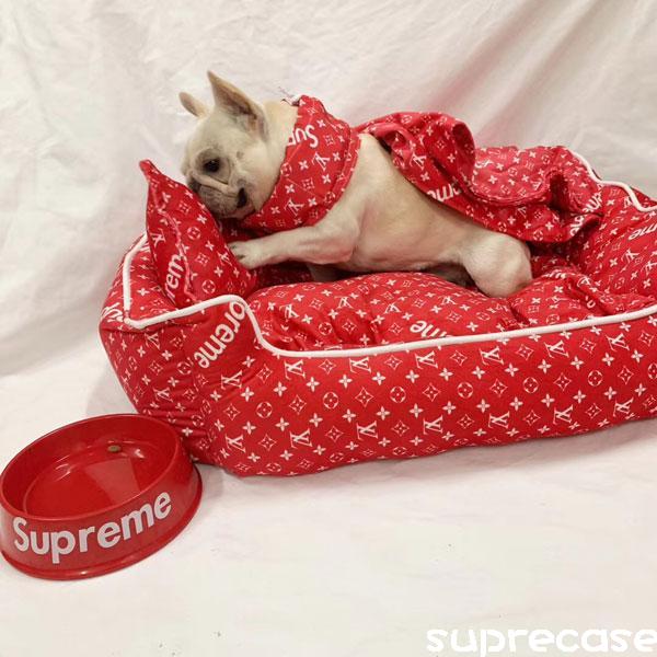 シュプリーム ヴィトンコラボ ペット用 ベッド 毛布 枕 超可愛い ブラント 犬猫用ベッド 犬用   ブランケット ペットマット ふわふわ カバー取り外し 防寒 ブランド 犬用品