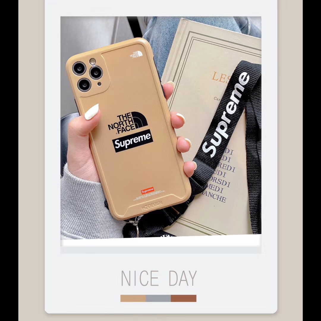 Supreme North Faceコラボ iPhone11/11pro maxケース ストラップ付き シュプリーム iPhone11Pro保護カバー