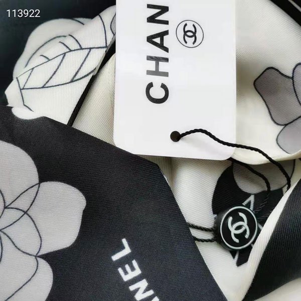 シャネル ツイリースカーフ 長帯 ブラント CHANEL スカーフ カメリア 花 バッグ用スカーフ ヘアターバン レディース