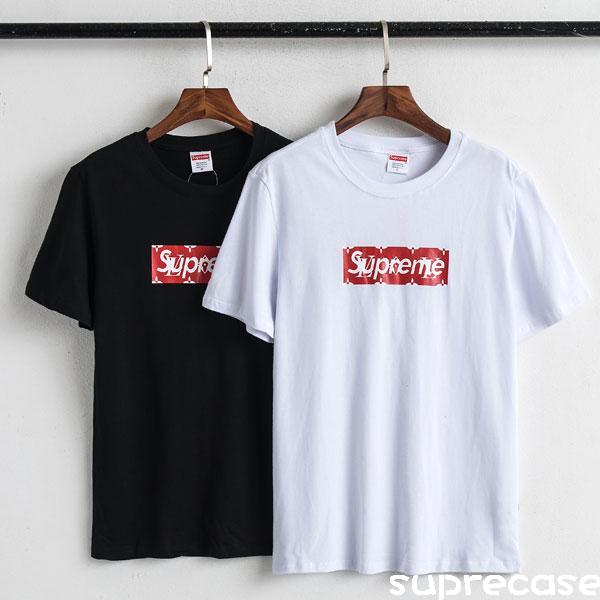 シュプリームＴシャツ ヴィトン韓国風 コピー メンズ レディース supreme カップルｔシャツ パロディ コーデ Ｔシャツ 黒白