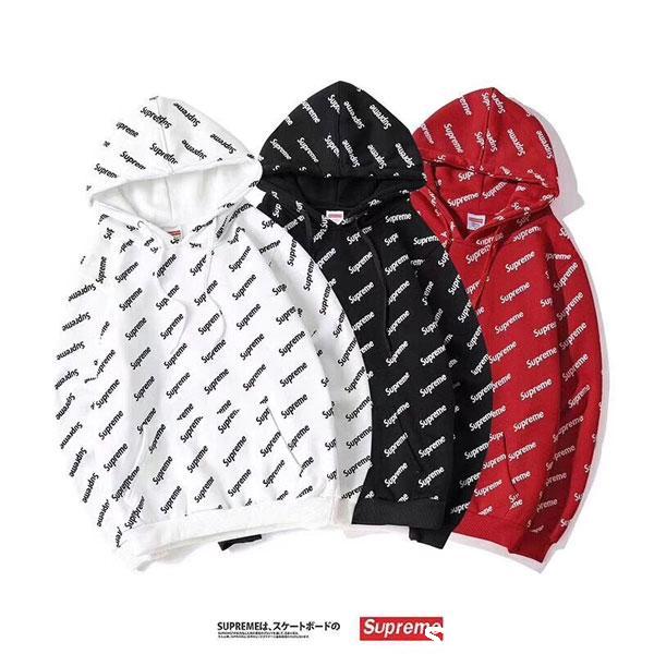 supreme シュプリーム パーカー メンズ レディース スウェット ブランド supreme パーカー プルオーバー ロゴ 赤黒白 アウトドア 長袖