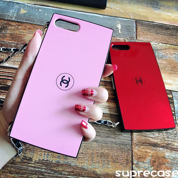 シャネル iPhone X/XS plusケース チェーン付き ブラント CHANEL iphone xハードケース かわいい ブランド  アイフォン8/9 プラス携帯カバー シンプル風 彼女プレゼント