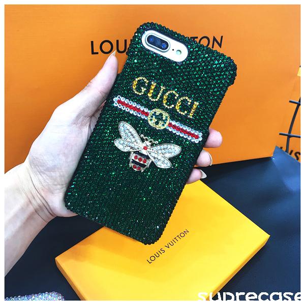 グッチ iphone xs maxケース キラキラ iphone xr/xsケース ブラント スワロフスキー風 アイフォンxケース レディース  GUCCI iphone 8/7/6 plusケース ラインストーンケース 送料無料