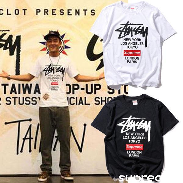 Supreme Stussyコラボ Tシャツ 半袖 プリントロゴ tシャツ メンズ