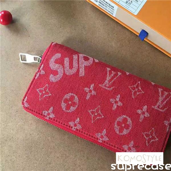 シュプリーム ヴィトンコラボ 長財布 デニム メンズ レディース ブラント supreme lv 財布 モノグラム ウォレット ラウンドファスナー  小銭入れ 大容量