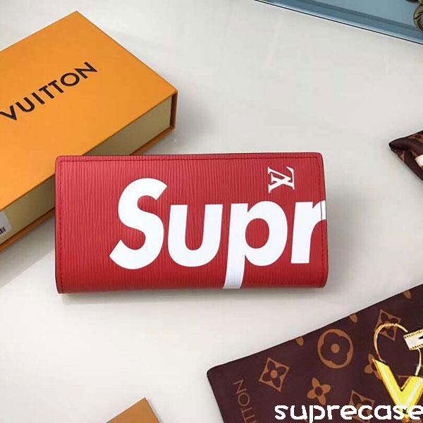 ヴィトン シュプリーム 長財布 コピー supreme 財布 二つ折り おりたたみ メンズ レディース ブランド ロングウォレット 札入れ カード  薄型 小銭入れ付き