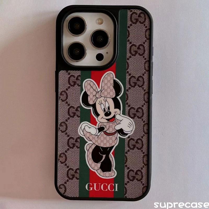 グッチ ミッキー ミニーコラボ iPhone15/15pro/14/14proケース iPhone 13/13 Pro/15 Pro Maxケース  可愛い mickey gucci iphone 13プロカバー