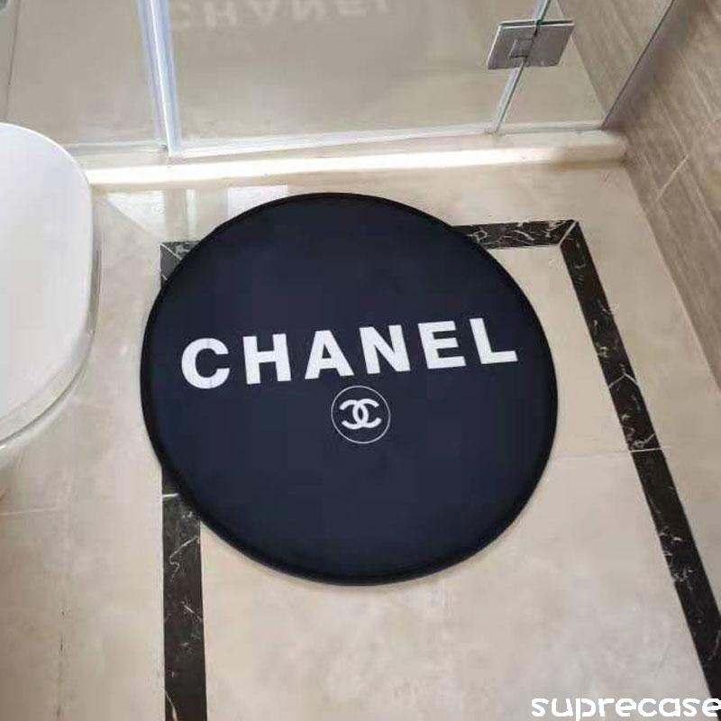 シャネル カーペット 円形 オシャレ CHANEL 玄関マット ラグカーペット ブランド おしゃれ オールシーズン使用 洗える 吸水 速乾 滑り止め付  防ダニ