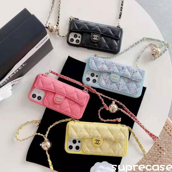 CHANEL iPhone15/14/14pro/13/13pro/12/12pro maxケース ショルダーチェーン付き 斜めがけ シャネル  iPhone12proカバー ブランド アイフォン14カバー 可愛い