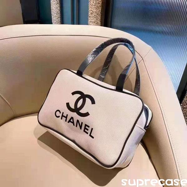 シャネル 手提げバッグ 帆布 CHANEL 化粧ポーチ メイクポーチ キャンバス 小物入れ ブラント 手付きポーチ かわいい おしゃれ