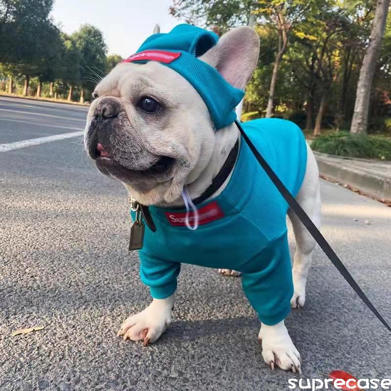 可愛い シュプリーム 犬服 帽子付き 犬の服 犬洋服 パーカー Tシャツ ウェア 犬トレーナー/プルオーバー ペット服 ドッグウェア 2点セット