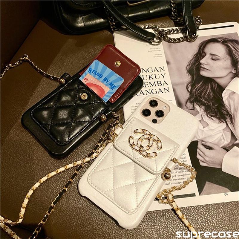 オシャレ Chanel iPhone14/14pro/13/13pro maxケース ショルダーチェーン付き 斜めがけ シャネル  iPhone12/12proカバー アイフォン11/11pro/11pro maxケース カード入れ